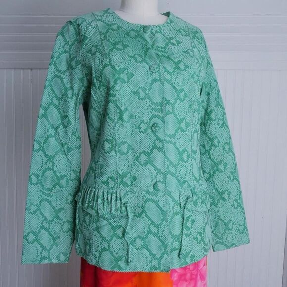 Y2k Chi by Falchi mint green python print leather jacket - Picture 1 of 8